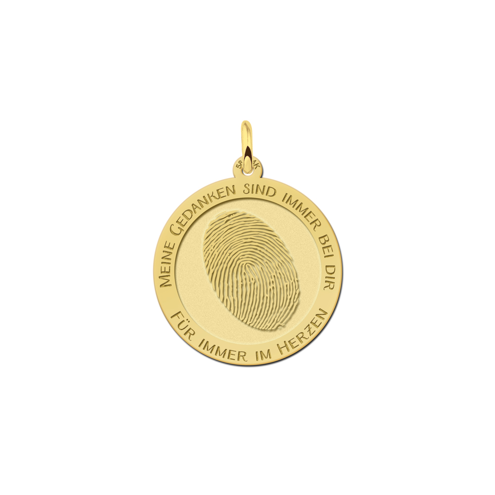 Round pendant with oval fingerprint in gold