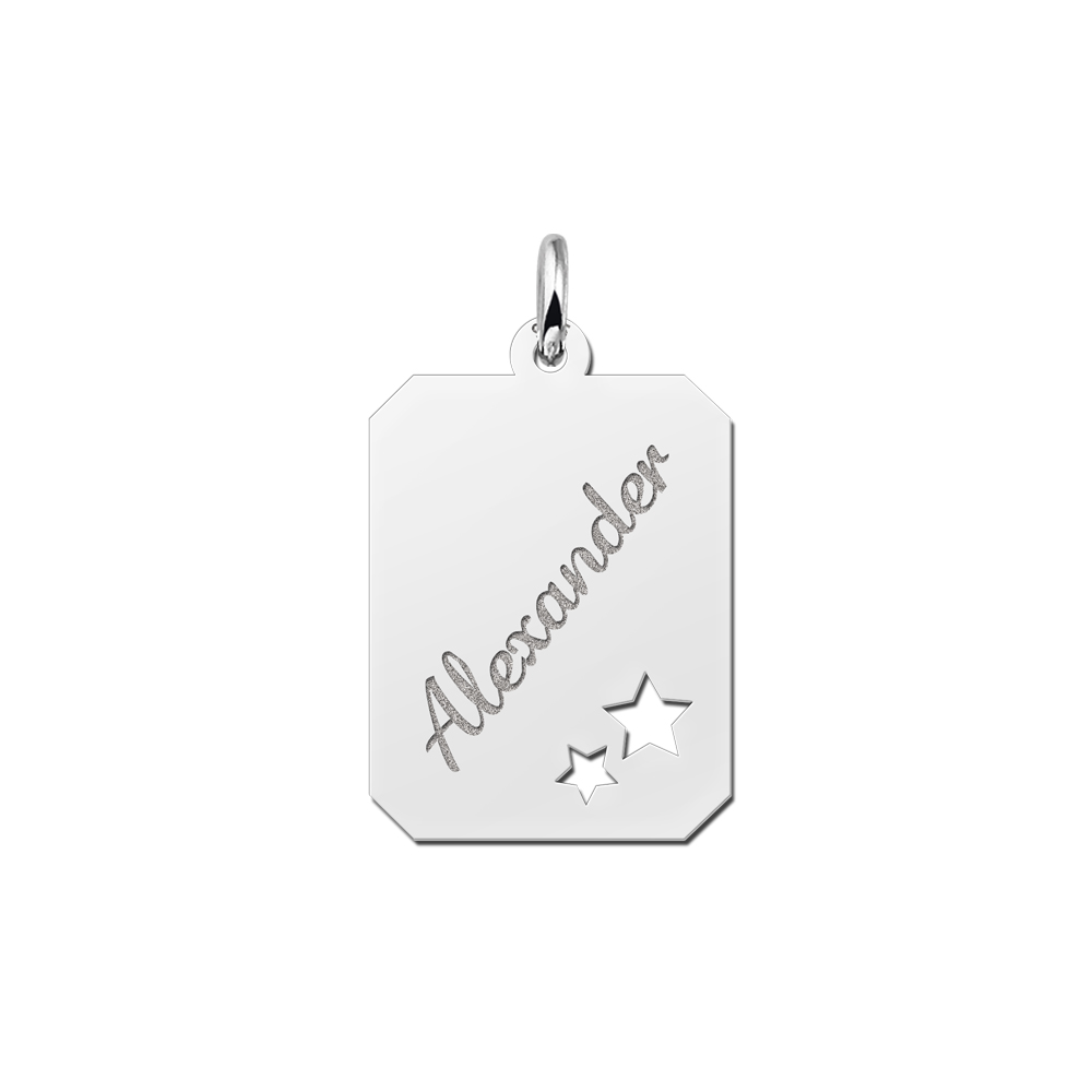 Silver engraved rectangle16 nametag stars
