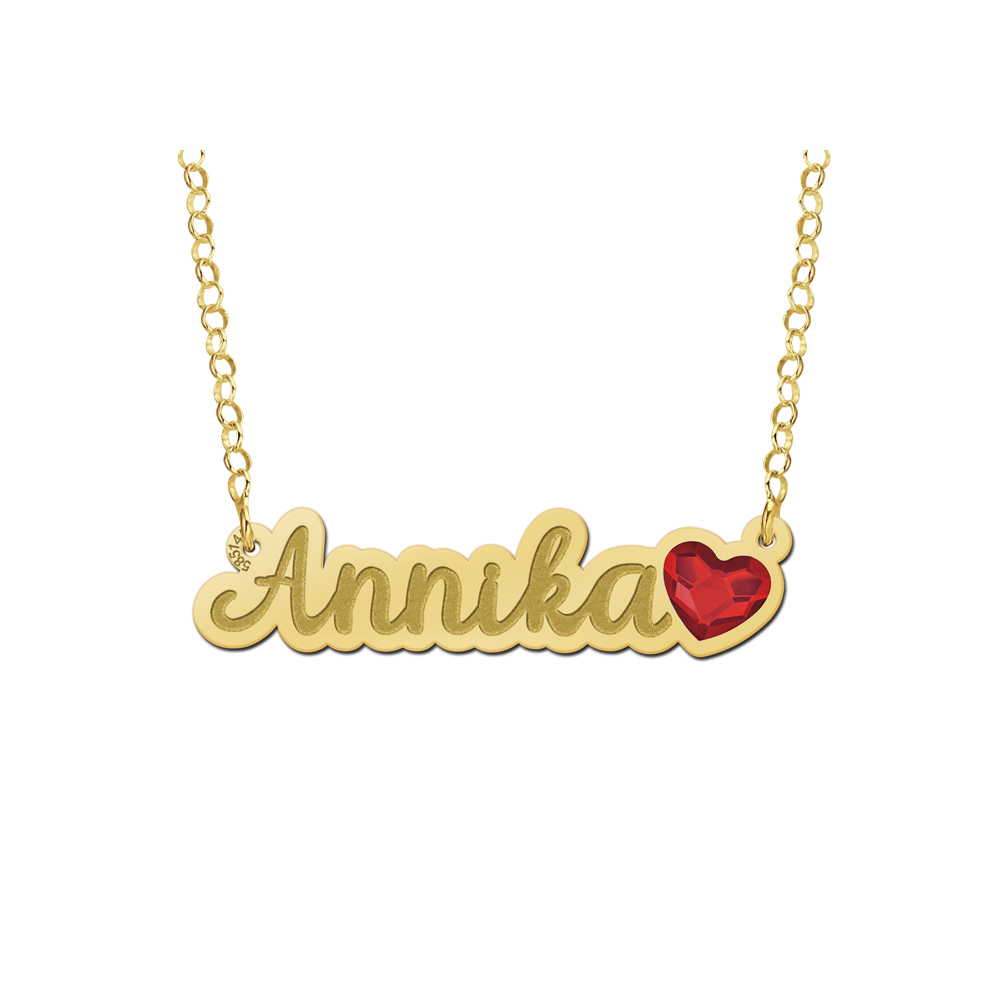 Gold name necklace with heart stone model Annika