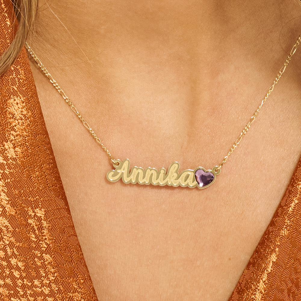 Gold name necklace with heart stone model Annika