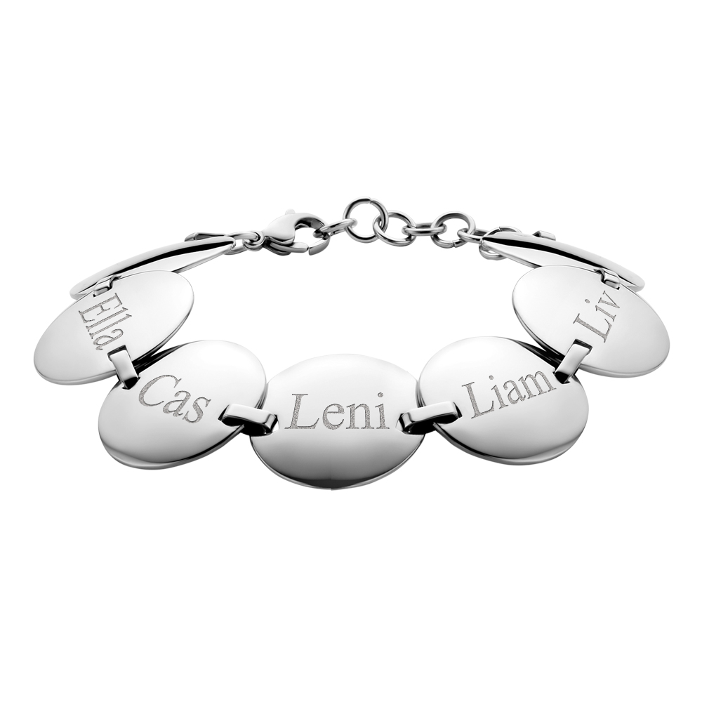 Stainless steel bracelet with discs and names