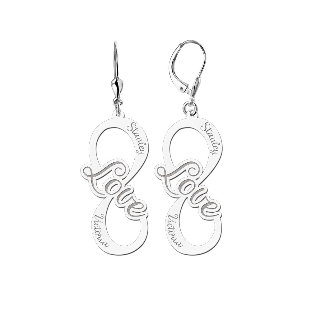 Silver infinity earrings love with two names