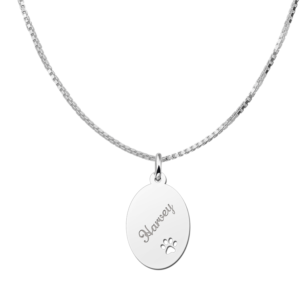Engraved Silver Pendant with Dog Paw