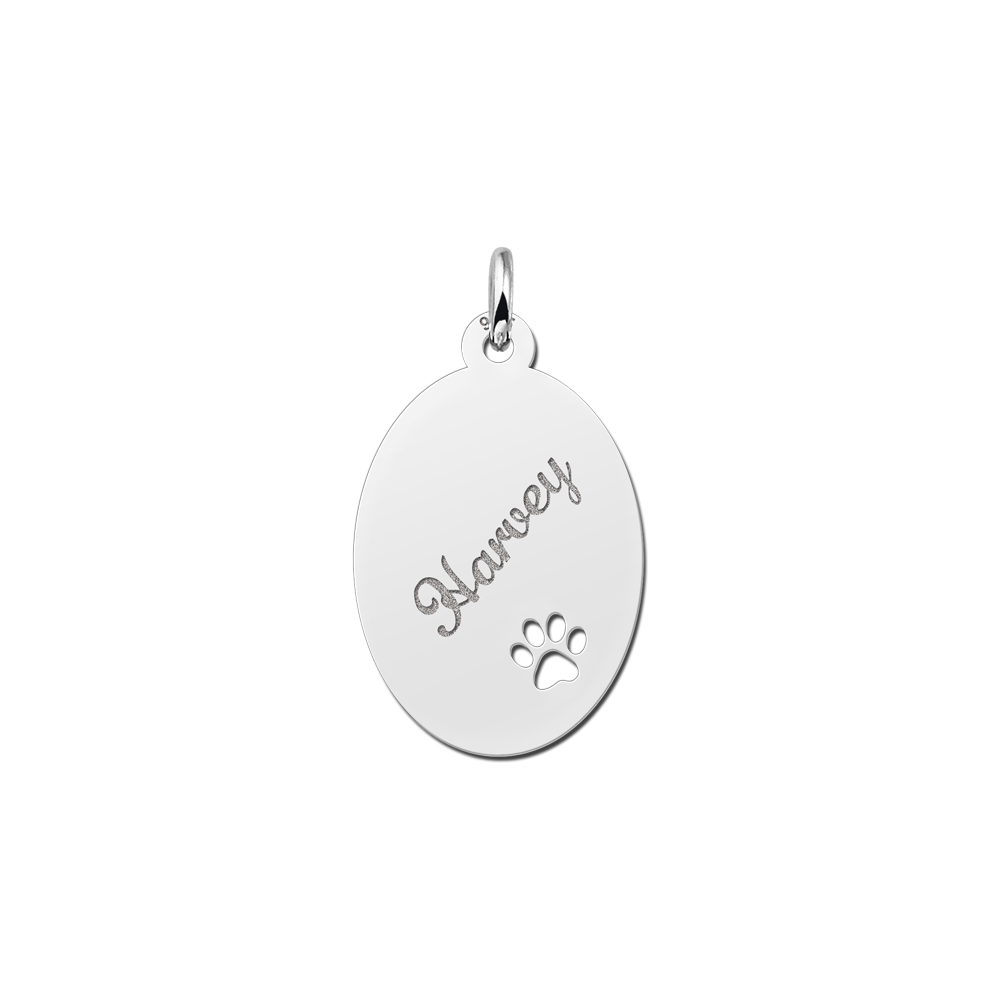Engraved Silver Pendant with Dog Paw
