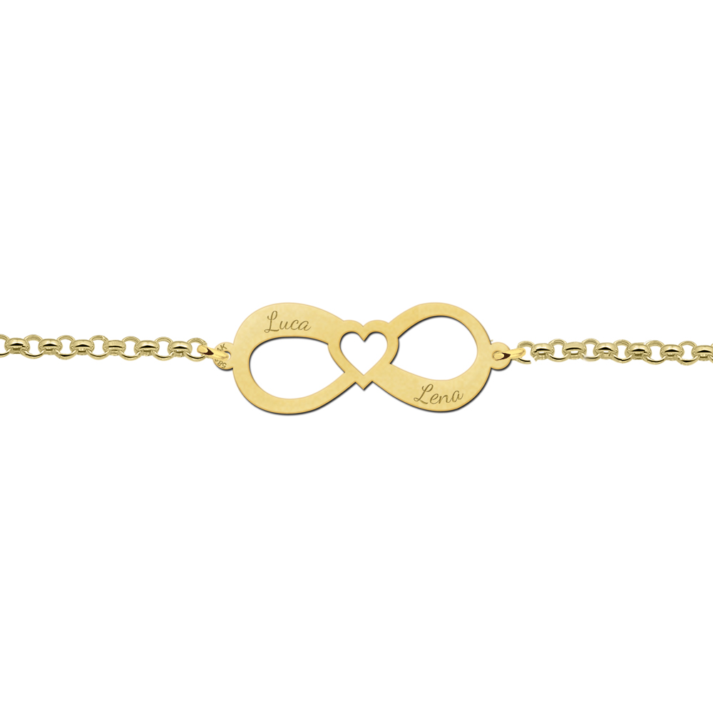 Golden  infinity bracelet with two names with heart