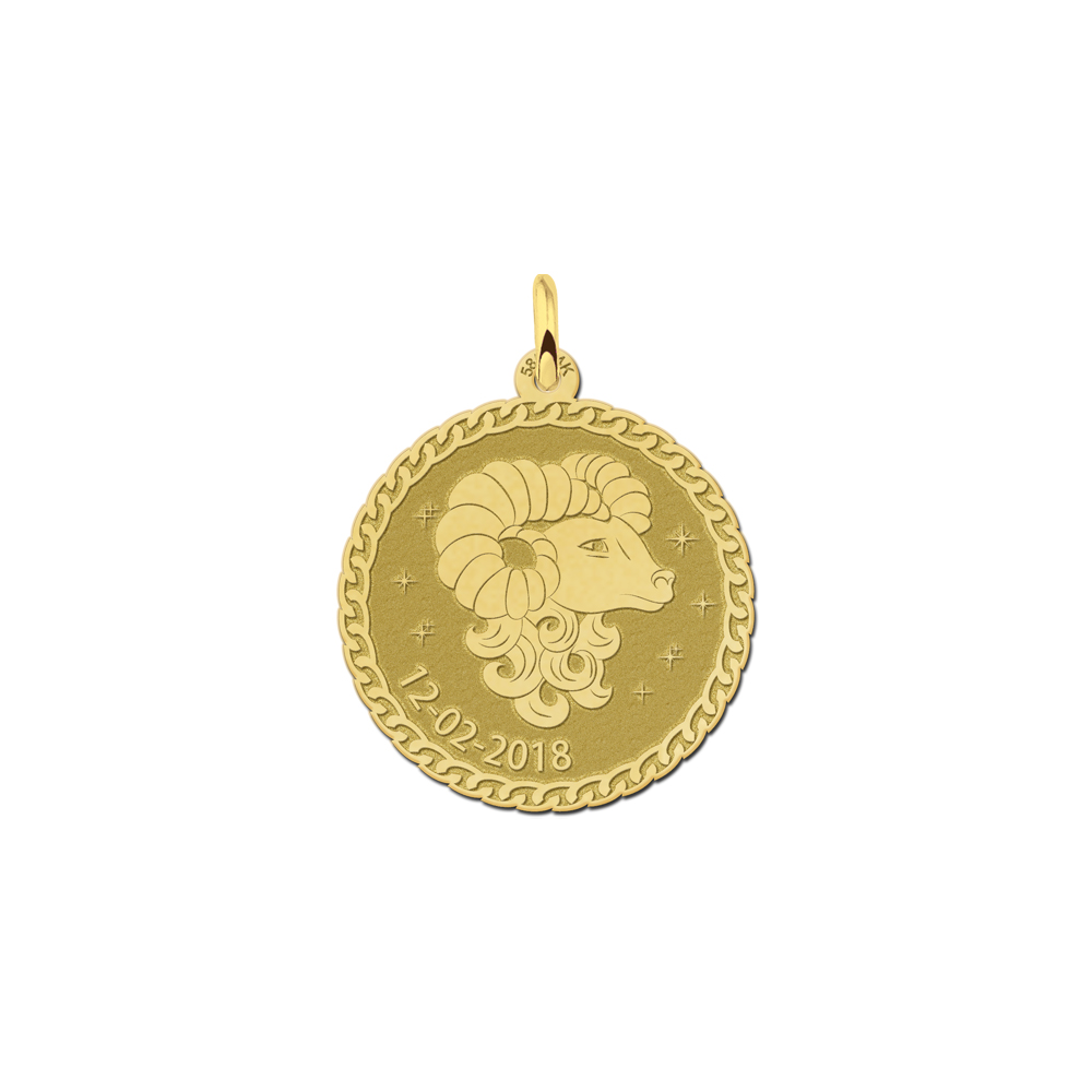 Golden round zodiac pendant Aries