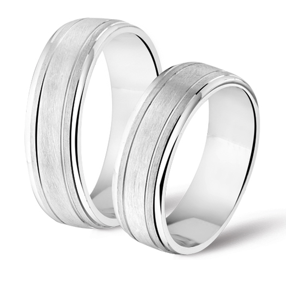 Silver couples rings brushed and polished finish