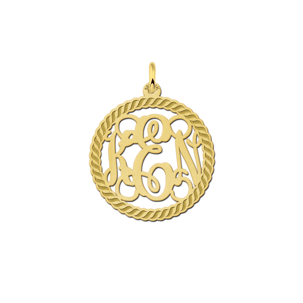 Gold Monogram Necklace with Engraved Border, Medium
