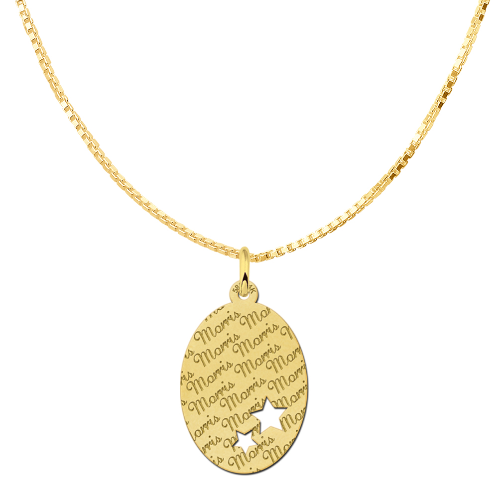 Fully Engraved Golden Oval Pendant with Stars large