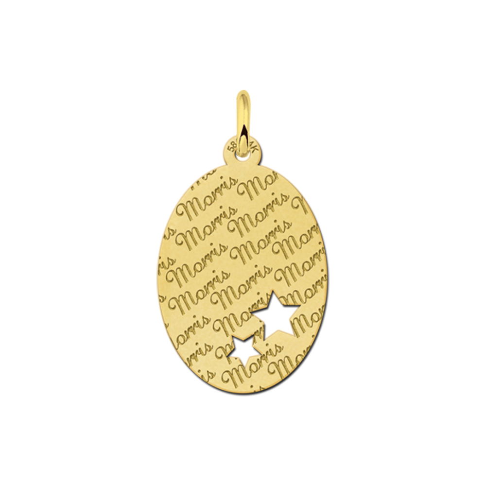 Fully Engraved Golden Oval Pendant with Stars large