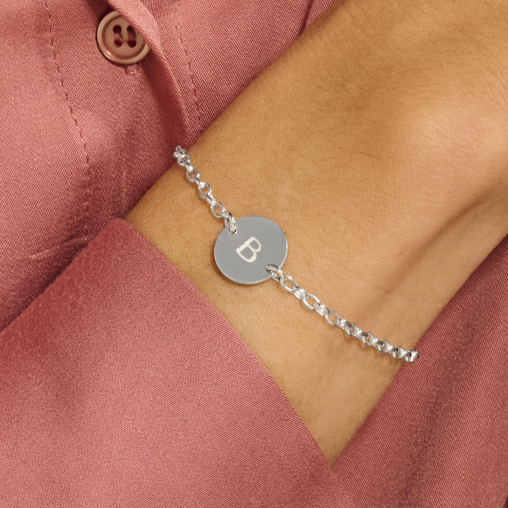 Silver initial bracelet circular