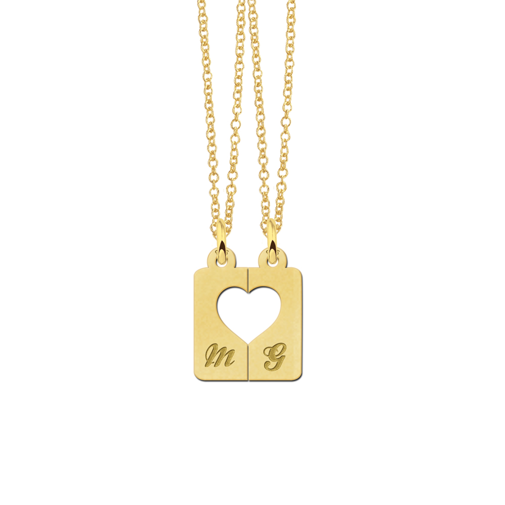 Gold plated breakable heart pendants with initials
