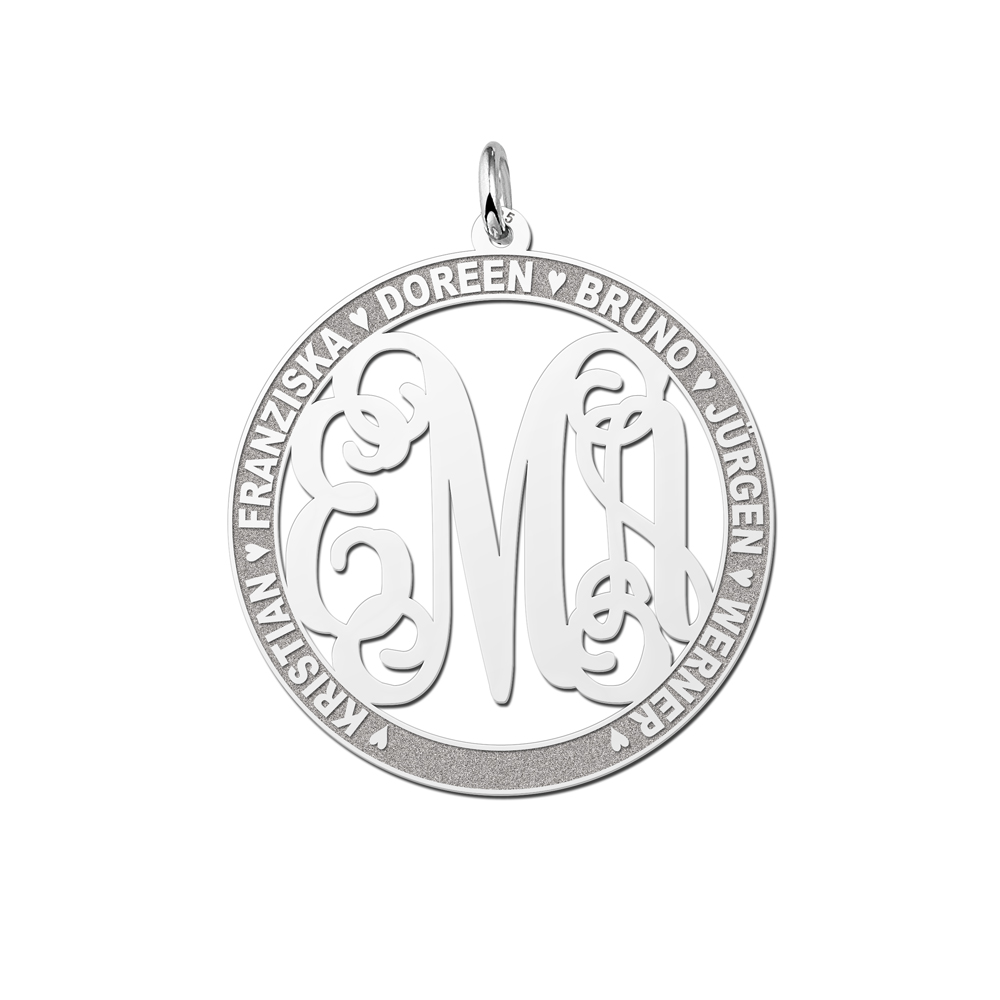 Silver Monogram Pendant with Names, Large