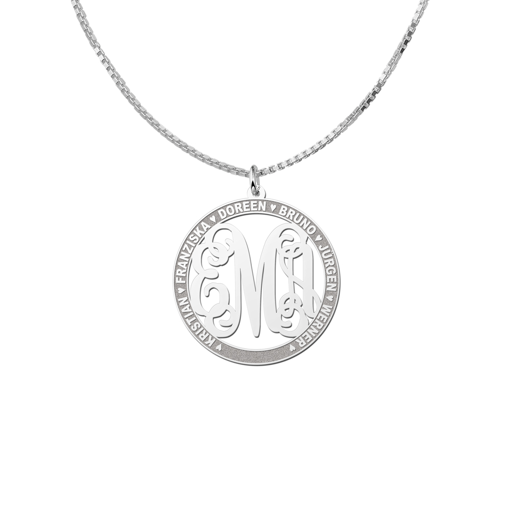 Silver Monogram Pendant with Names, Large