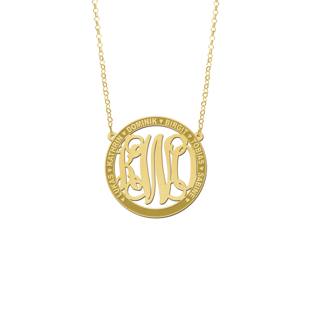 Gold Monogram Necklace with Names, Large