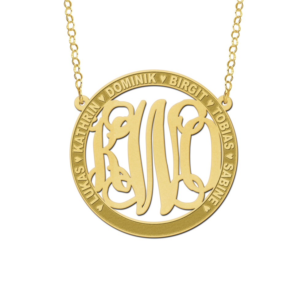 Gold Monogram Necklace with Names, Large