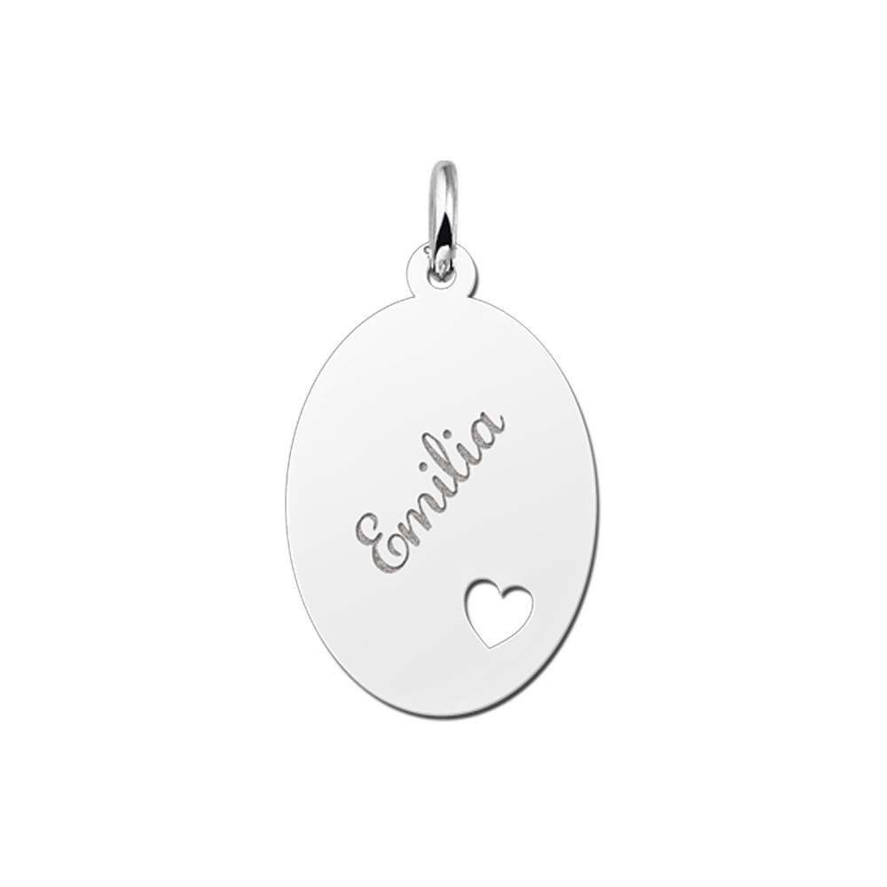 Silver oval pendant with heart