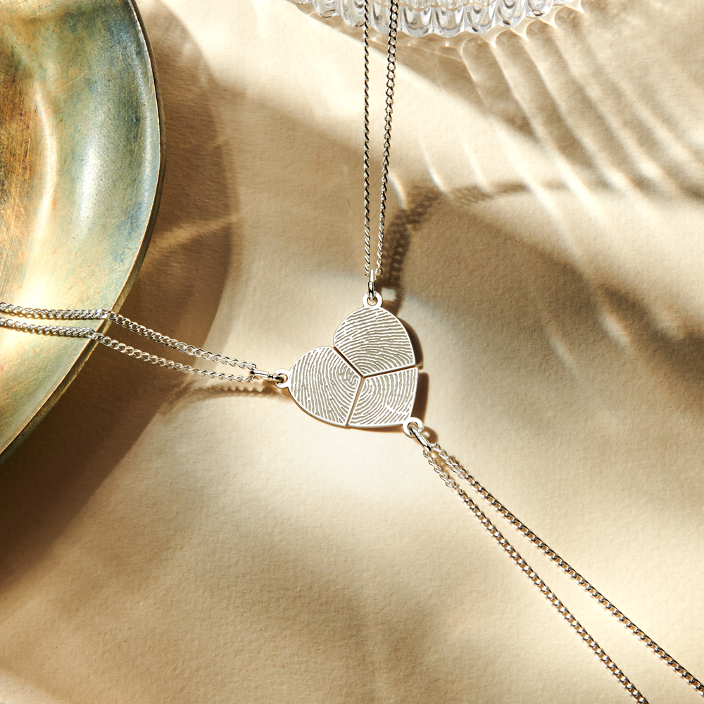 Silver three-piece jewelry pendant heart with fingerprint