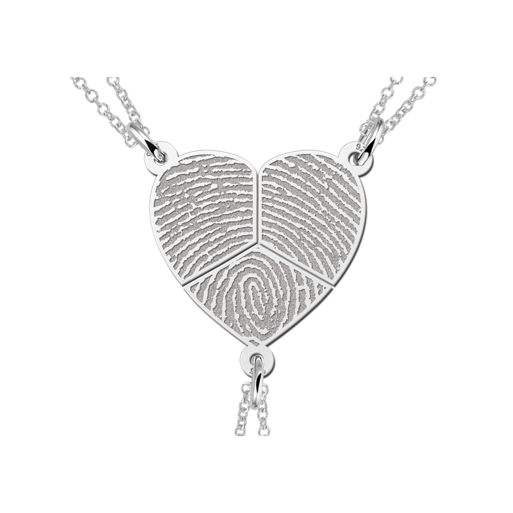 Silver three-piece jewelry pendant heart with fingerprint