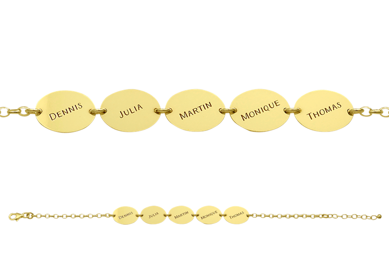 Gold name bracelet with 5 names