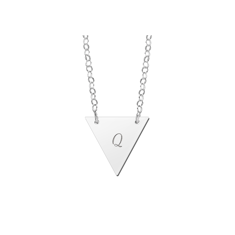 Silver minimalist triangular pendant with initial