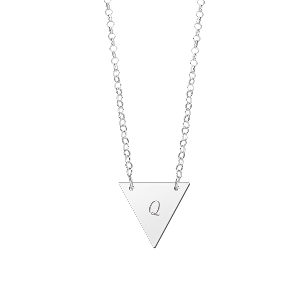 Silver minimalist triangular pendant with initial