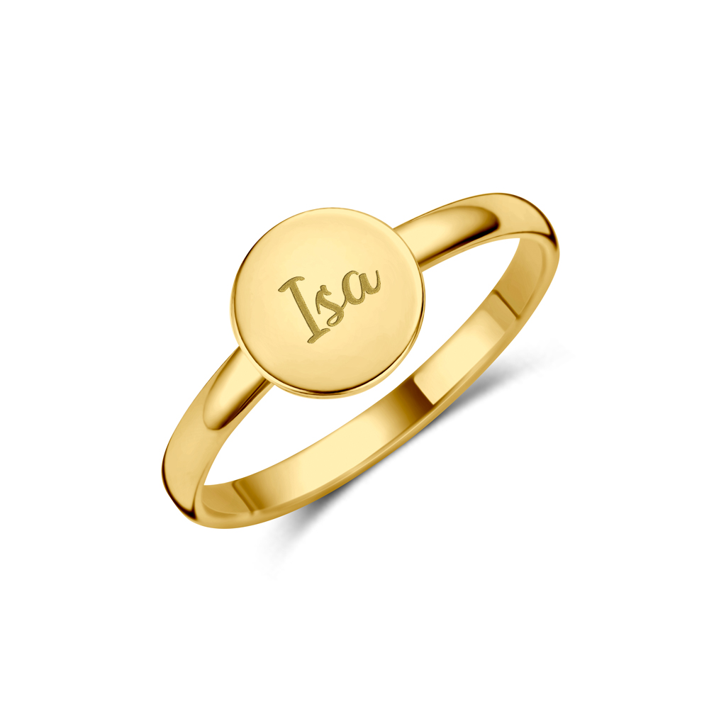 Gold round signet ring with name