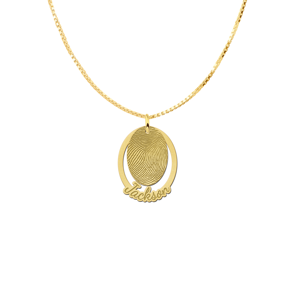 Golden two-piece fingerprint pendant oval