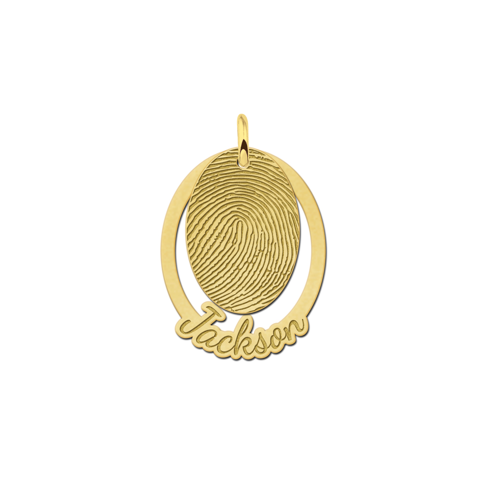 Golden two-piece fingerprint pendant oval