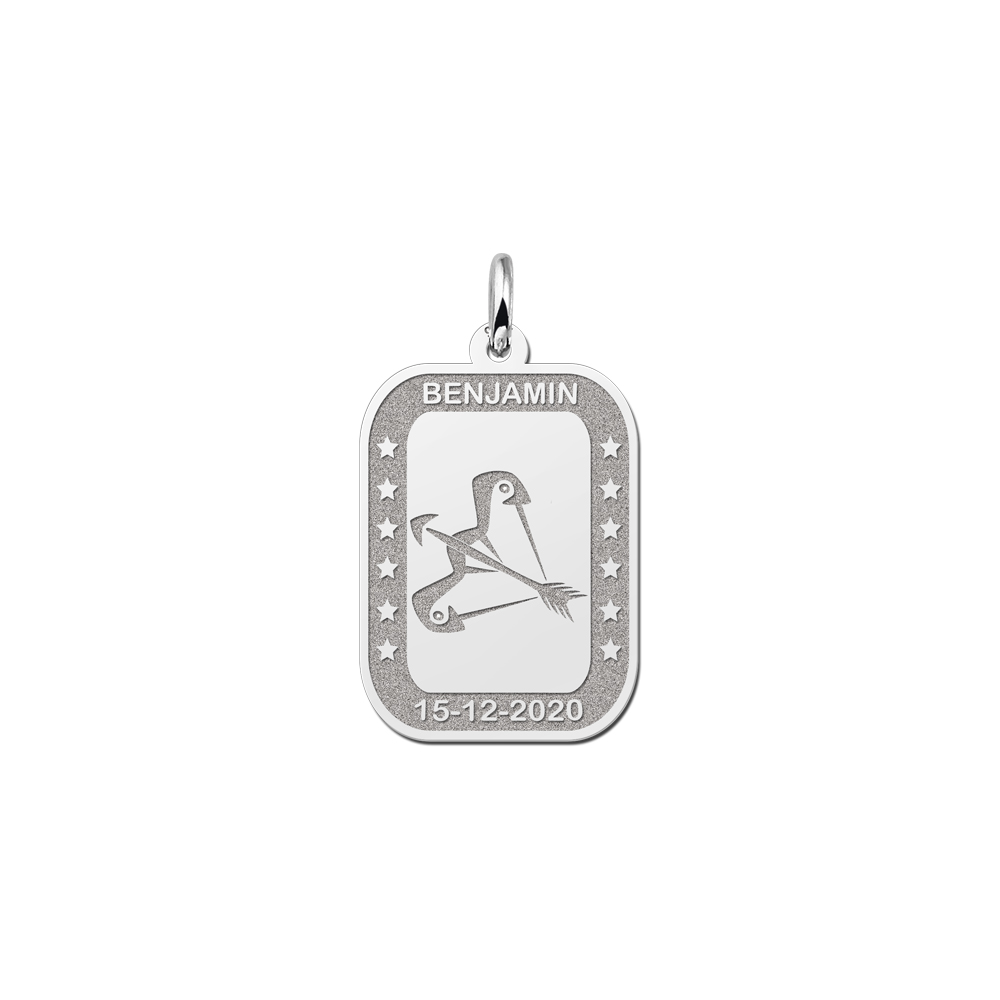 Silver Rectangular Zodiac Pendant Sagittarius with Name Engraving