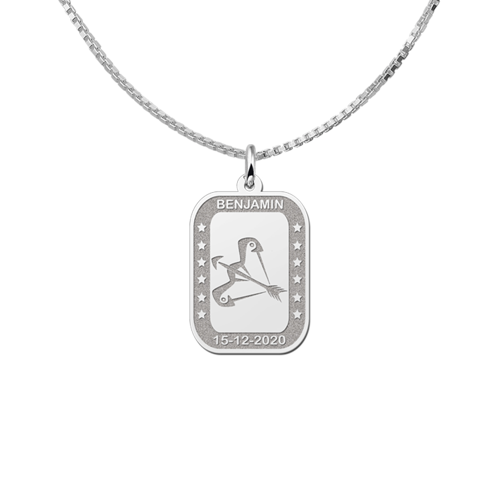 Silver rectangular pendant zodiac sagittarius