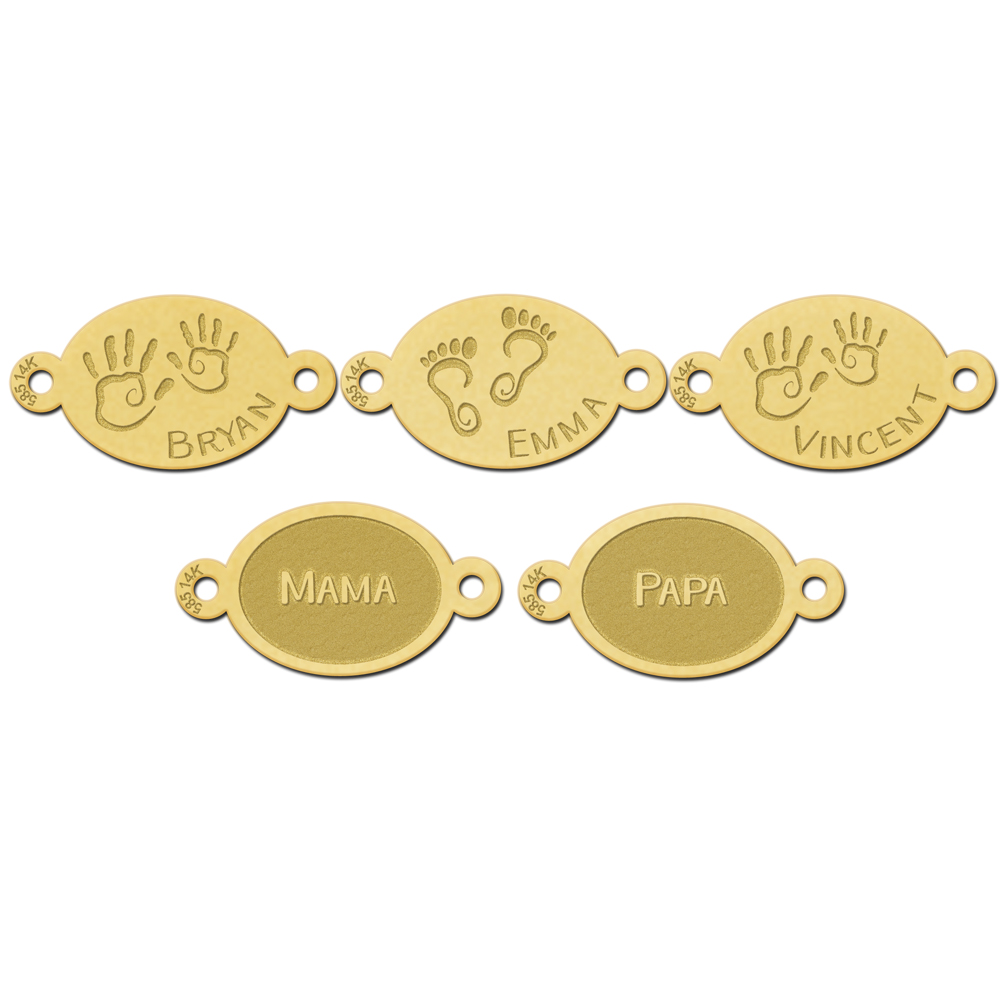 Golden personalized bracelet with names and baby feet