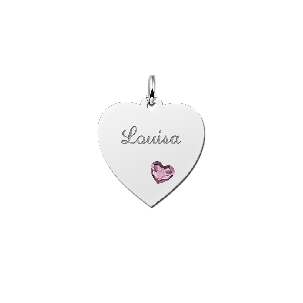 Silver Heart Engraved Necklace With heart stone