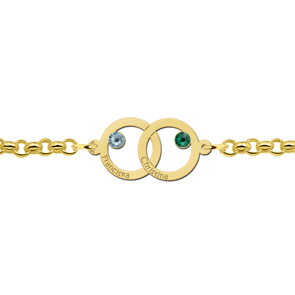 Golden mother-daughter bracelet with two rounds and birthstones