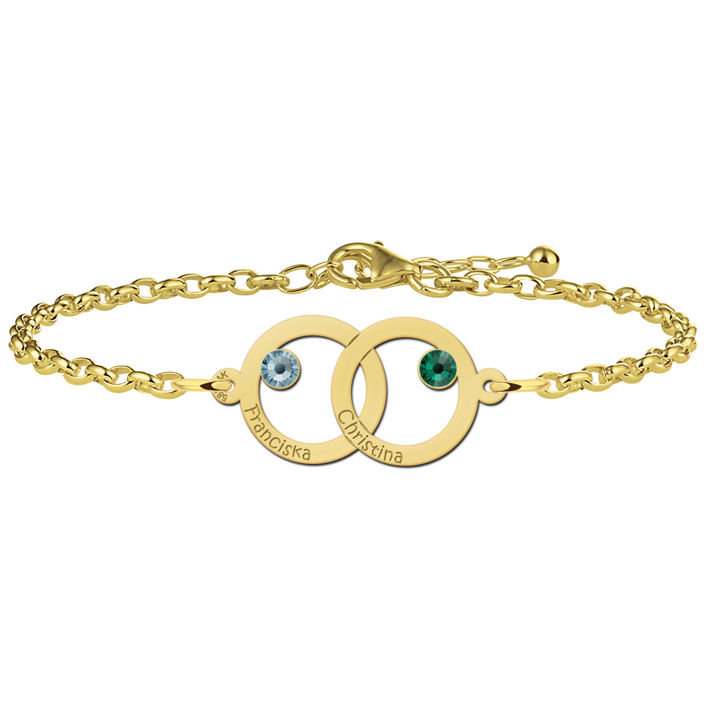 Golden mother-daughter bracelet with two rounds and birthstones