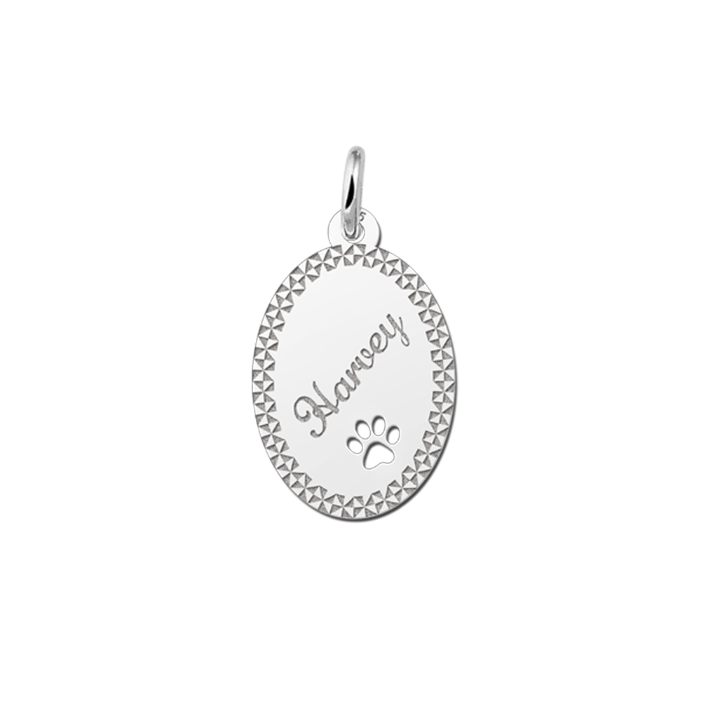 Engraved Silver Pendant with Border and Dog Paw