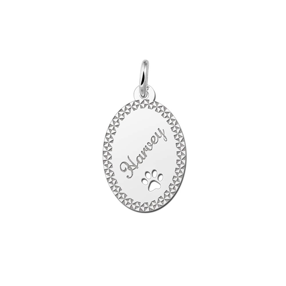 Engraved Silver Pendant with Border and Dog Paw