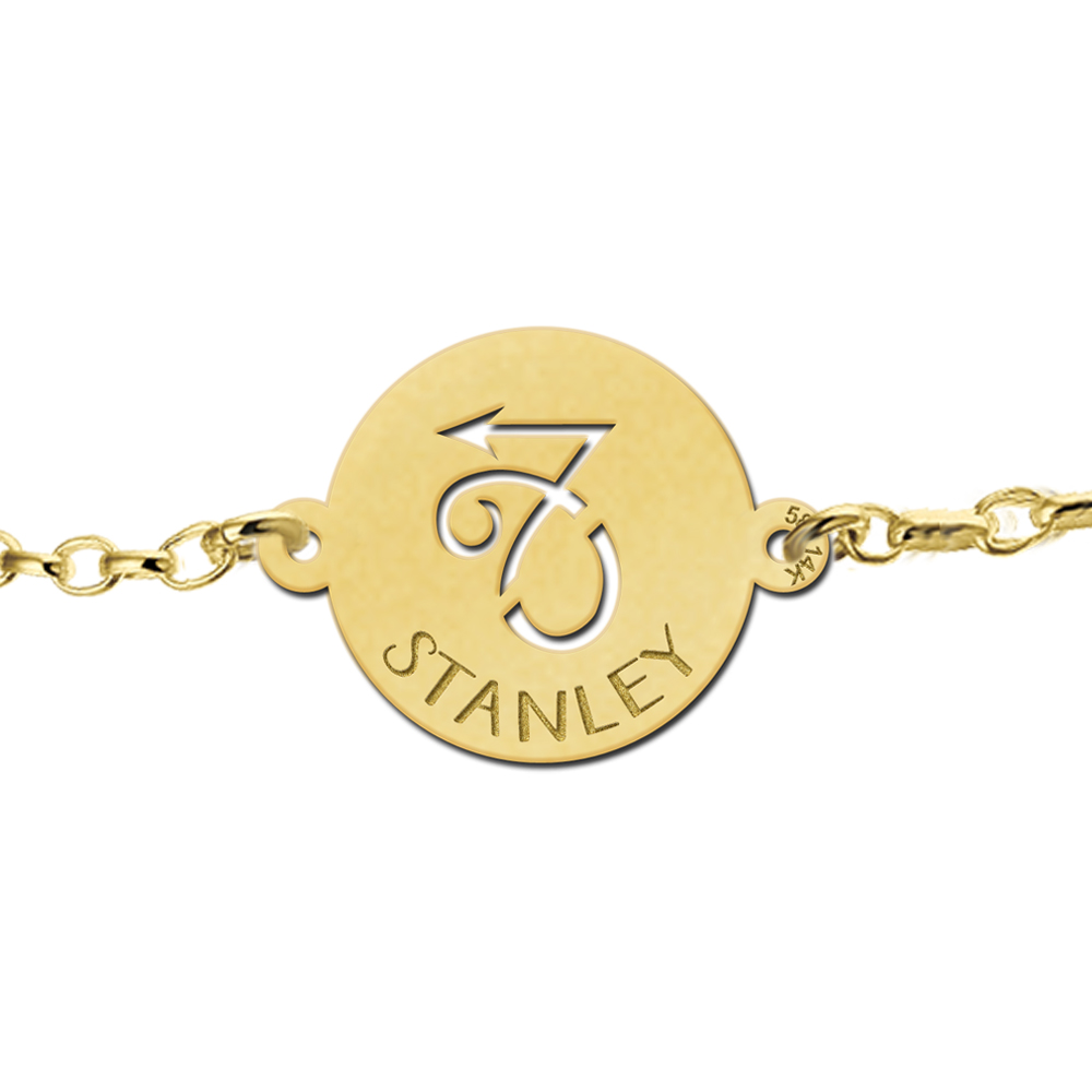 Golden zodiac bracelet round Capricorn