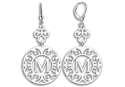 Silver earrings with initial