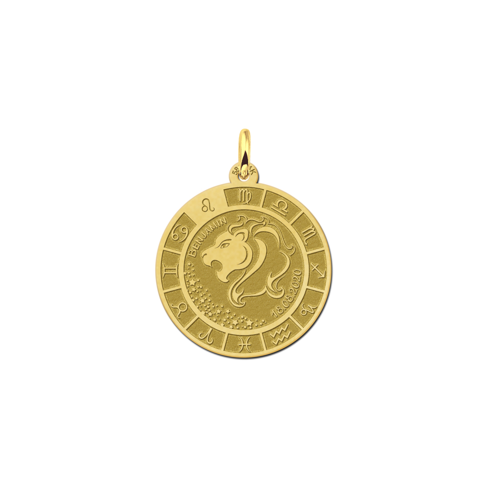 Gold round pendant zodiac leo