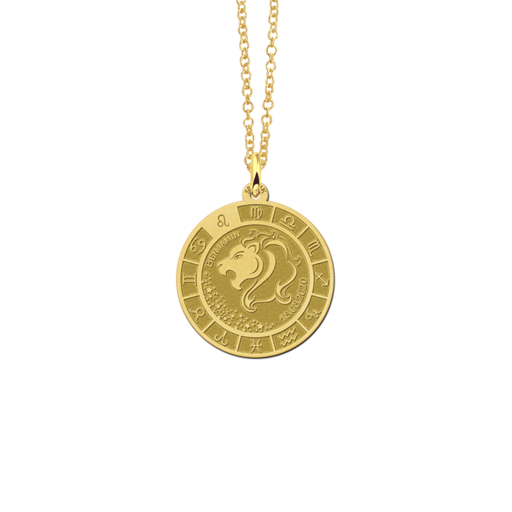 Gold round pendant zodiac leo