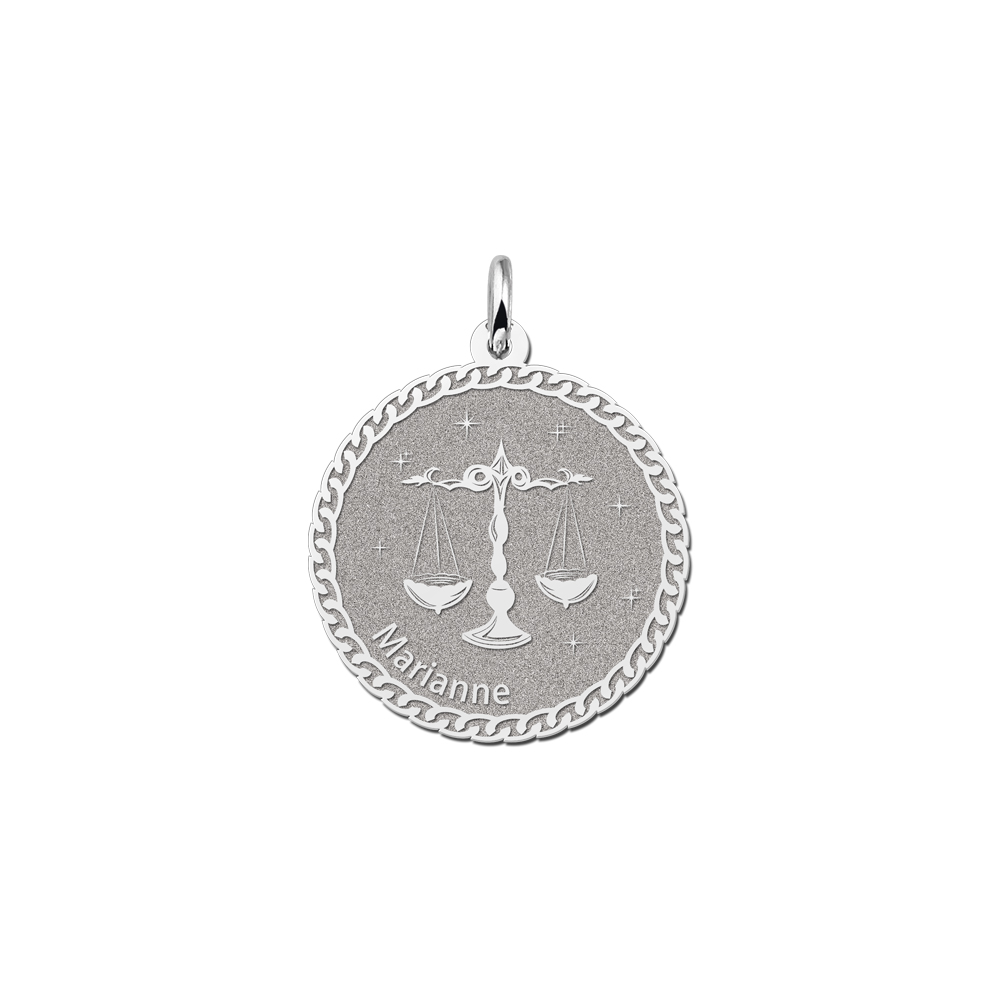 Silver round zodiac pendant Libra