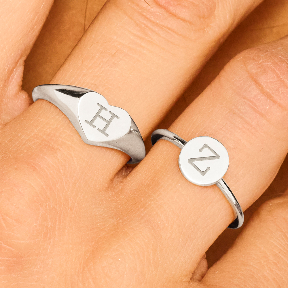 Silver ring with initial round