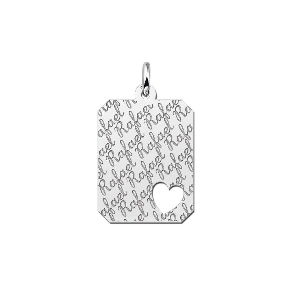 Silver rectangle16 nametag repeat engraving heart