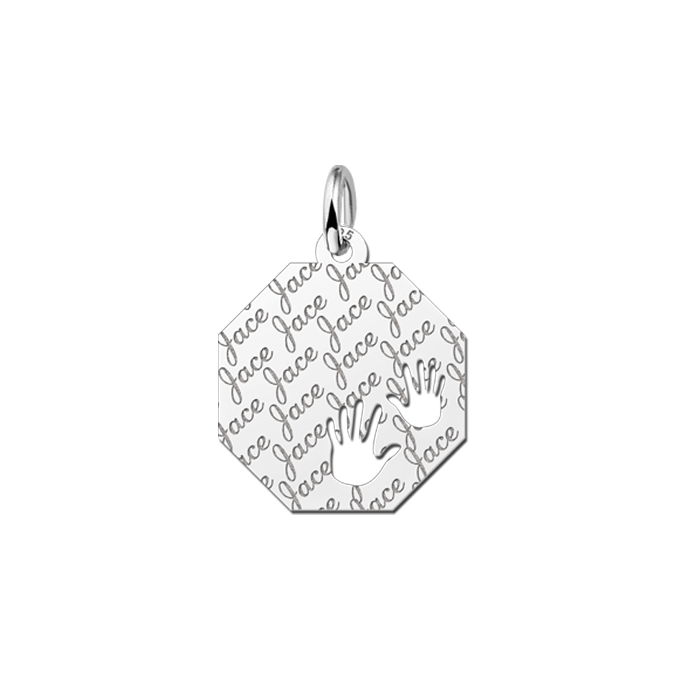 Fully Engraved Silver Octagon Pendant with Hands