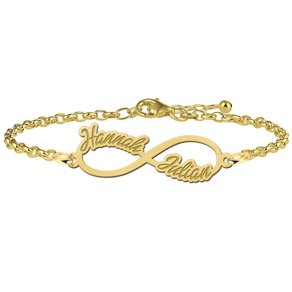 Gold ininity bracelet with two writing names