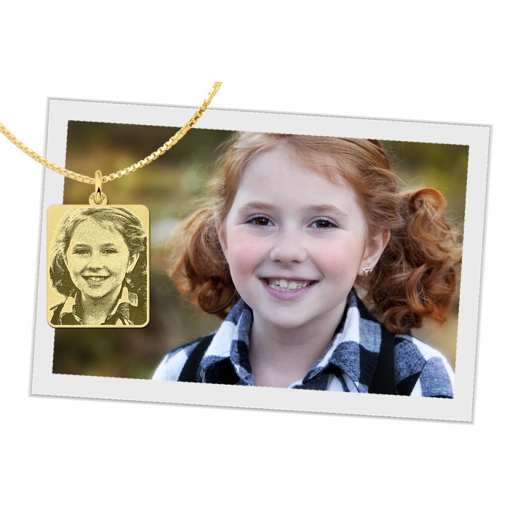 Gold photo necklace dog tag
