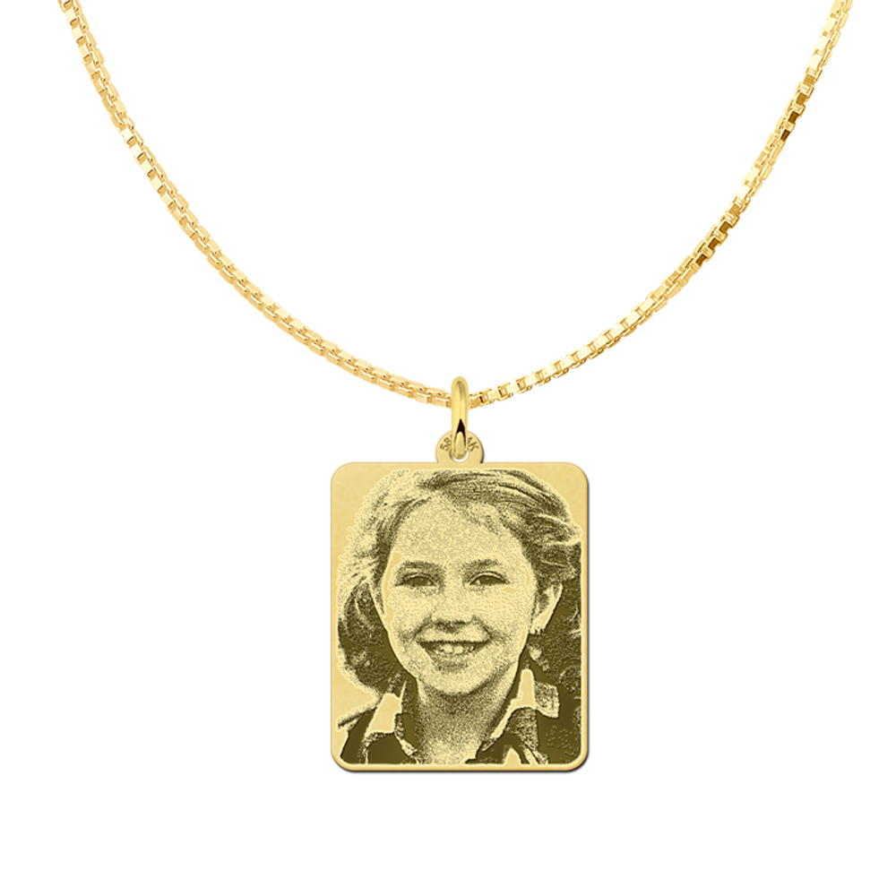 Gold photo necklace dog tag
