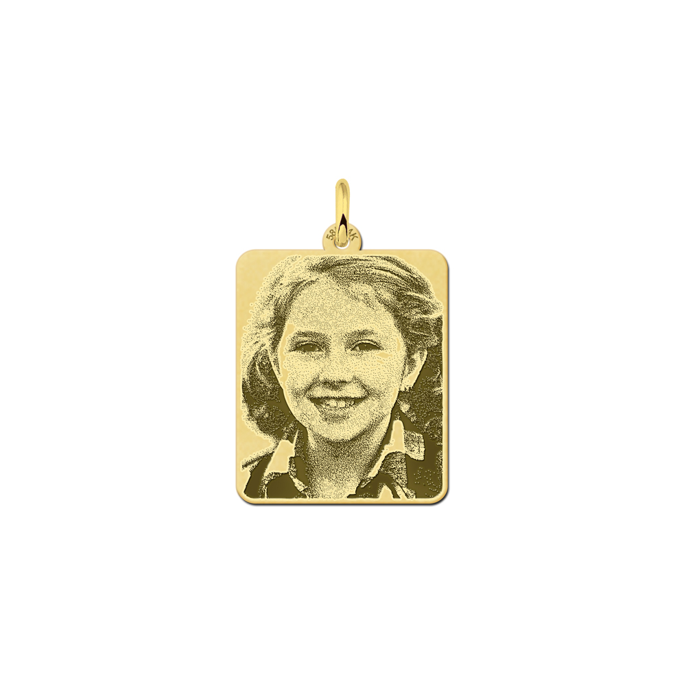 Gold photo necklace dog tag