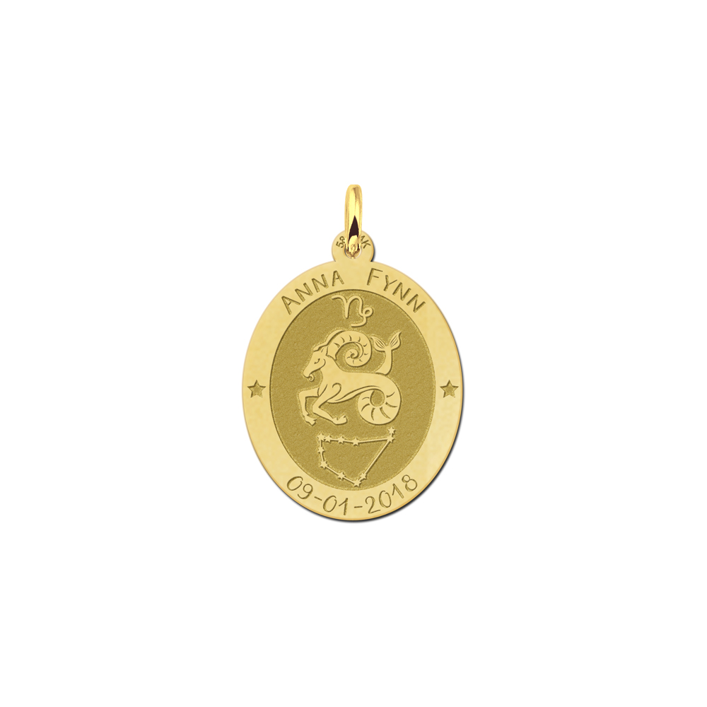 Golden oval zodiac pendant Capricorn